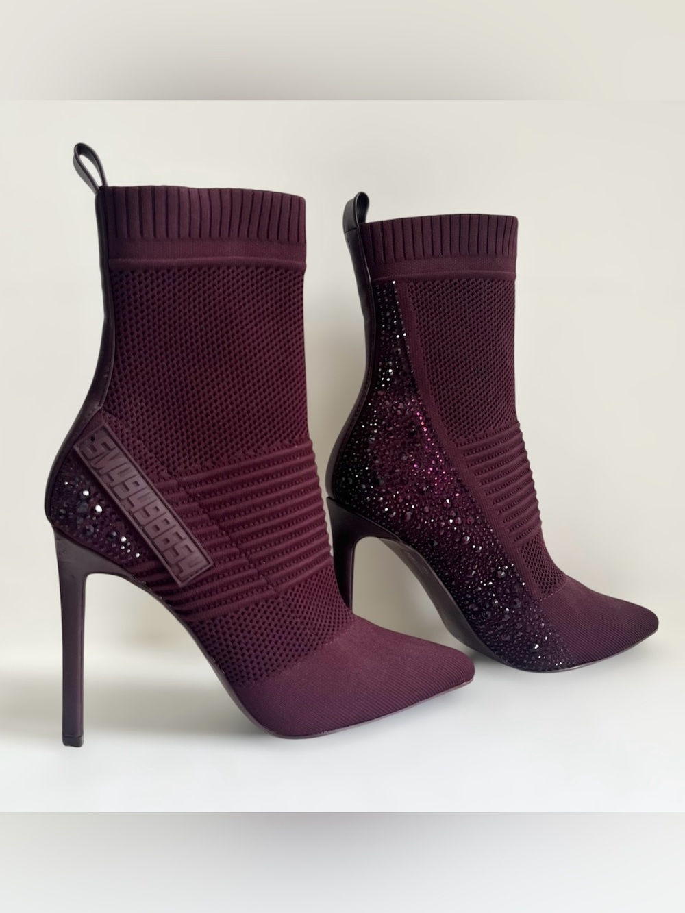 Steve Madden Maxwell Mesh Pointed Toe Ankle Burgundy Sock Boots Stiletto Heel 7M
